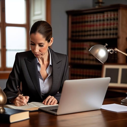 a lawyer working on a laptop